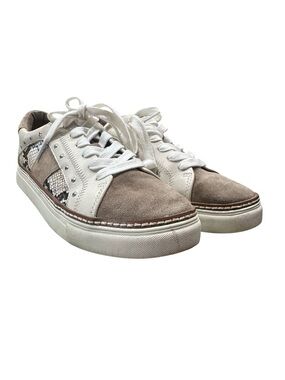 Crown Vintage Taupe Suede White Leather Sneakers with Snakeskin Accent BT15